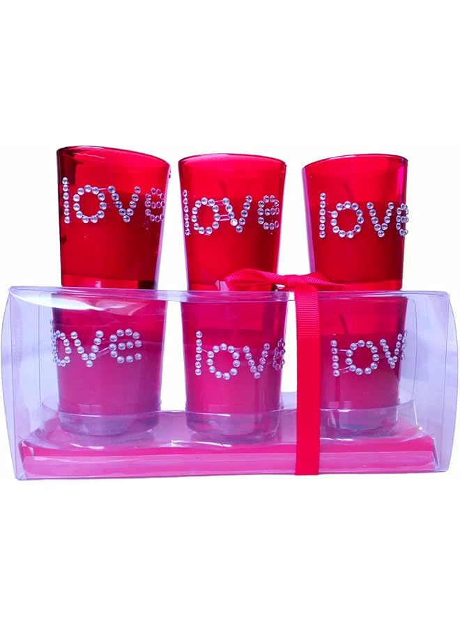 The Bros FAM 3pcs Red Candles for Valentines Day Decor - Love Candle Gift Set For Women Men - Hand Jeweled Design Valentine Candles - Image 1