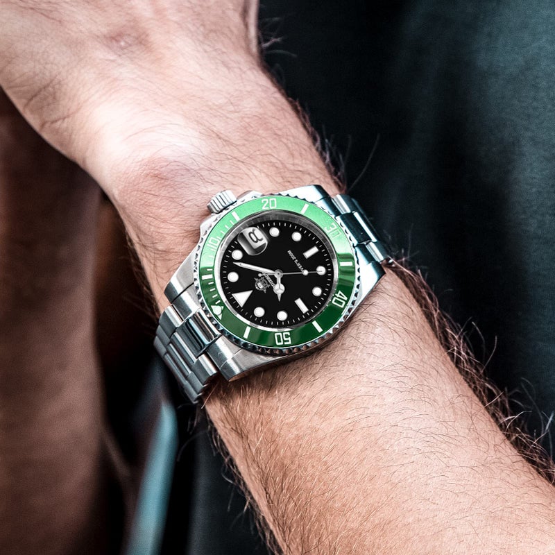ADDIESDIVE ساعة كواتز ستيل للغوص للرجال 200 م بقرص أسود وحافة خضراء بتصميم فريد مضيء - Image 5