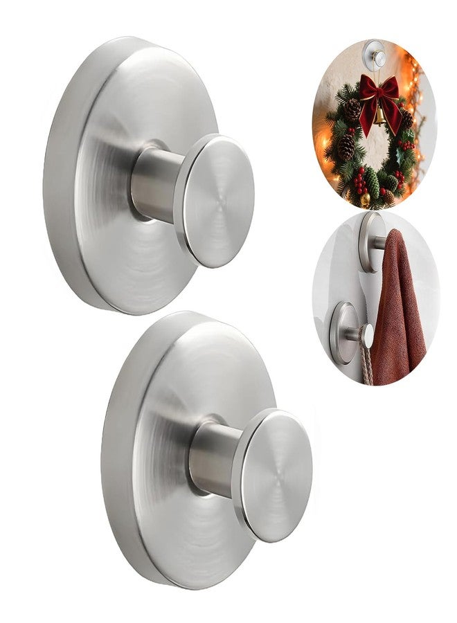 TMOST Suction Cup Hooks for Door Wreath Kitchen/Bathroom/Shower Towel Hooks Upgraded No-Drill Wreath Hangers for Front Door 2 Pack Heavy Duty Suction Cup Hooks UP to 15lbs (Silver) - Image 1