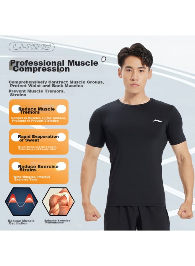 Li-Ning Li-ning Compression Shirt, Quick-dry Top For Men, Basketball Training Wear, Fitness Quick-dry T-shirt, High-elasticity Running Sports Short-sleeve, Badminton Outfit - Image 4