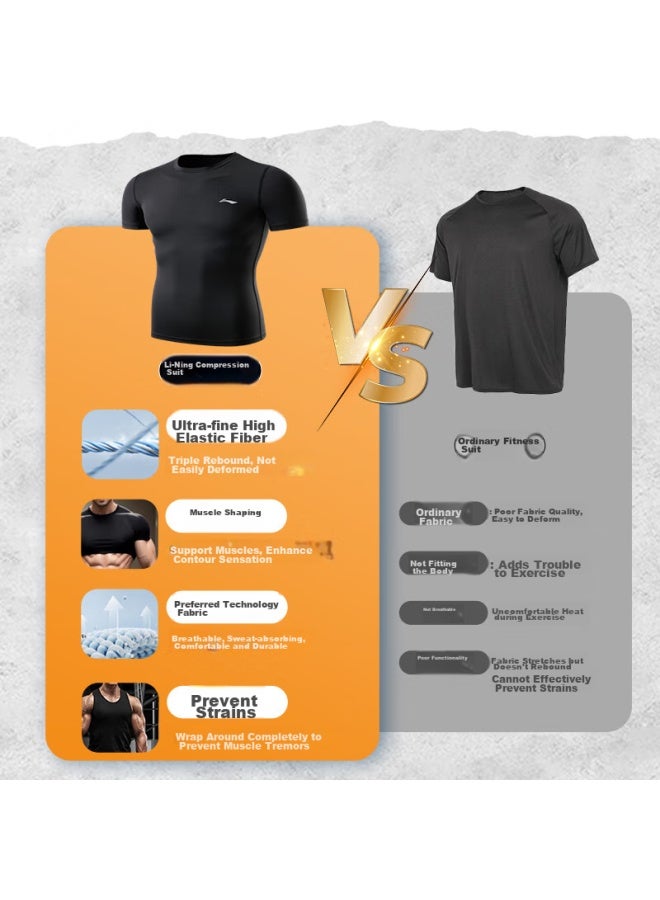 Li-Ning Li-ning Compression Shirt, Quick-dry Top For Men, Basketball Training Wear, Fitness Quick-dry T-shirt, High-elasticity Running Sports Short-sleeve, Badminton Outfit - Image 2