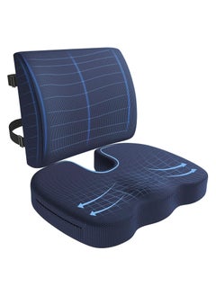 Arabest Foam Cushion Seat, Cushion & Lumbar Support Pillow with Adjustable Straps for Lower Back, Tailbone, Sciatica, Hip Pain Relief, Apply to Office Chair, Car, Wheelchair (Navy blue)  - Image 1