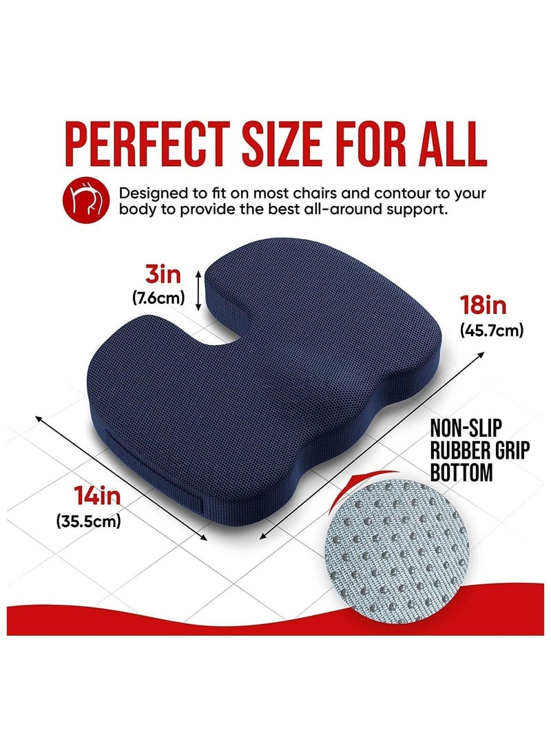 Arabest Foam Cushion Seat, Cushion & Lumbar Support Pillow with Adjustable Straps for Lower Back, Tailbone, Sciatica, Hip Pain Relief, Apply to Office Chair, Car, Wheelchair (Navy blue)  - Image 2