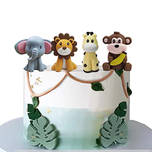 DiDida Jungle Safari Animal Cake Topper with Lion Giraffe Monkey Elephant for Baby Shower - Image 4