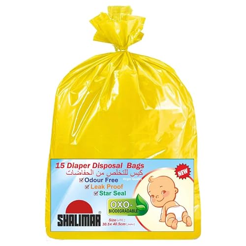 Shalimar Premium OXO Biodegradable Disposable Diaper Bag, 90 Bags, 30.5x40.5 cm, Yellow - Image 1