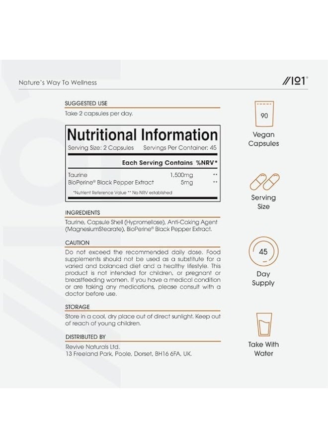 ALPHA01 L-Taurine 1500 mg with BioPerine® – Potent Amino Acid Supplement for Energy & Performance, 90 Vegan Capsules - Image 2