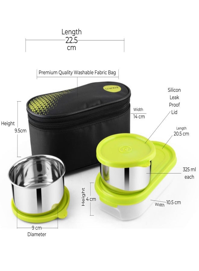 uninox Sabke Liye Stainless Steel Lunch Box with 2 Leak-Proof Containers, 1 Plastic Chapati Tray & Fabric Carry Bag | Office, School & Travel Tiffin | BPA-Free & Durable | Multipurpose | Green - Image 5