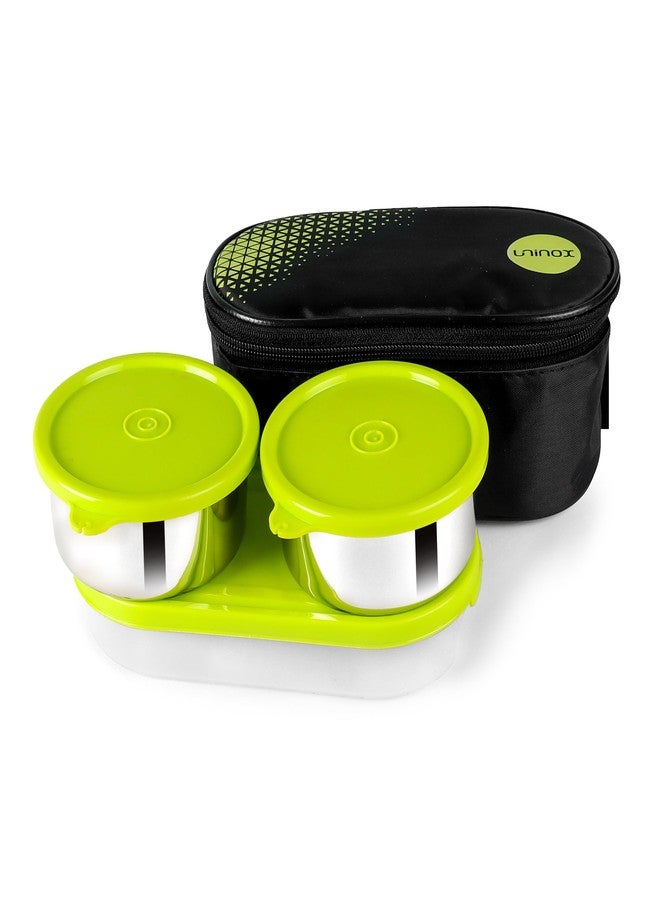 uninox Sabke Liye Stainless Steel Lunch Box with 2 Leak-Proof Containers, 1 Plastic Chapati Tray & Fabric Carry Bag | Office, School & Travel Tiffin | BPA-Free & Durable | Multipurpose | Green - Image 1