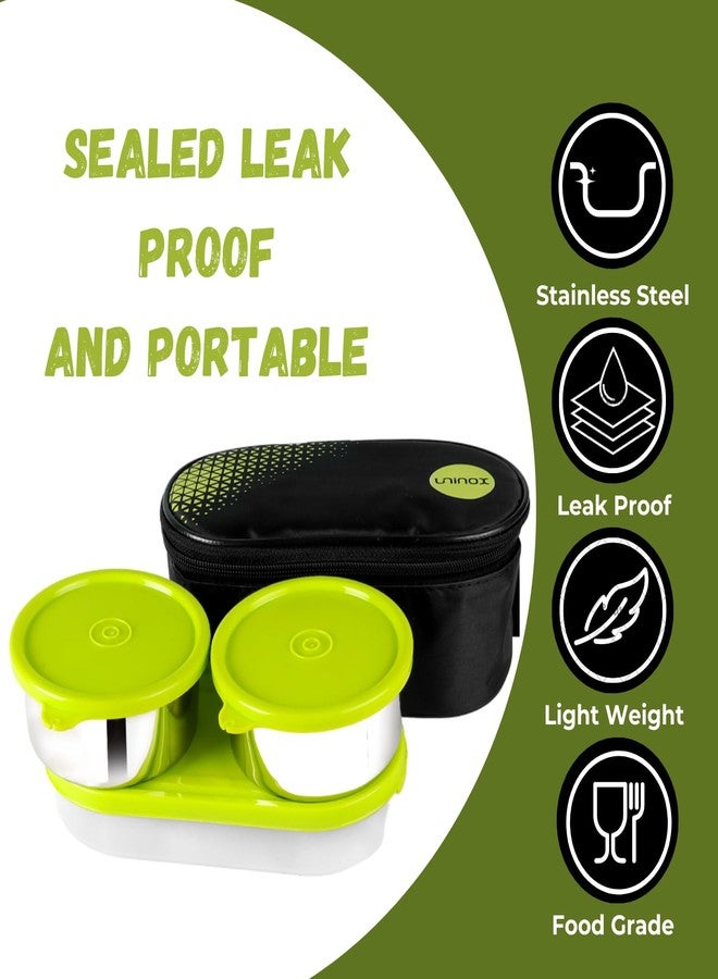 uninox Sabke Liye Stainless Steel Lunch Box with 2 Leak-Proof Containers, 1 Plastic Chapati Tray & Fabric Carry Bag | Office, School & Travel Tiffin | BPA-Free & Durable | Multipurpose | Green - Image 4