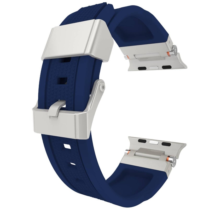 سوار ساعة ذكية سوار رياضي من السيليكون متوافق مع Apple Watch 42/44/45/49mm بملاءمة قابلة للتعديل وحزام بديل باللون فضي قابل للتعديل - Image 5