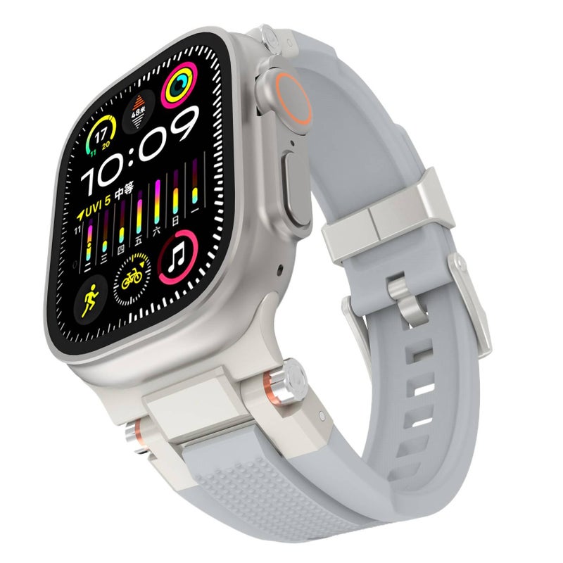 سوار ساعة ذكية سوار رياضي من السيليكون متوافق مع Apple Watch 42/44/45/49mm بملاءمة قابلة للتعديل وحزام بديل باللون فضي قابل للتعديل - Image 1