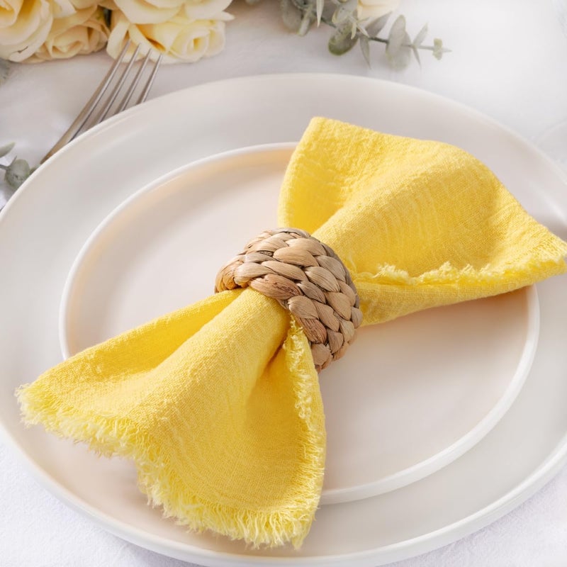 MLMC 10 Pack Yellow Linen Napkins Boho Washable Cloth Napkins with Fringe Reusable Rustic Gauze Dinner Table Decor 1717 for Wedding Party Bridal Baby Shower Spring Decor - Image 2