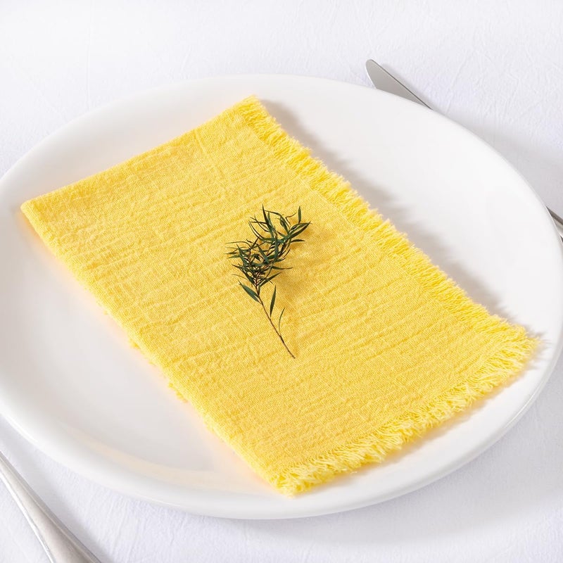 MLMC 10 Pack Yellow Linen Napkins Boho Washable Cloth Napkins with Fringe Reusable Rustic Gauze Dinner Table Decor 1717 for Wedding Party Bridal Baby Shower Spring Decor - Image 4