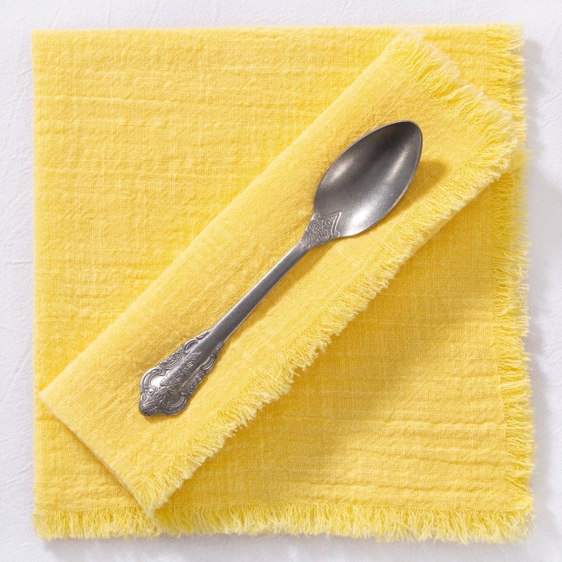 MLMC 10 Pack Yellow Linen Napkins Boho Washable Cloth Napkins with Fringe Reusable Rustic Gauze Dinner Table Decor 1717 for Wedding Party Bridal Baby Shower Spring Decor - Image 5