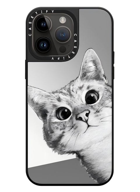For iPhone 15 Pro Max Case Probe Cat Magnetic Adsorption Phone Cover - Mirror Face