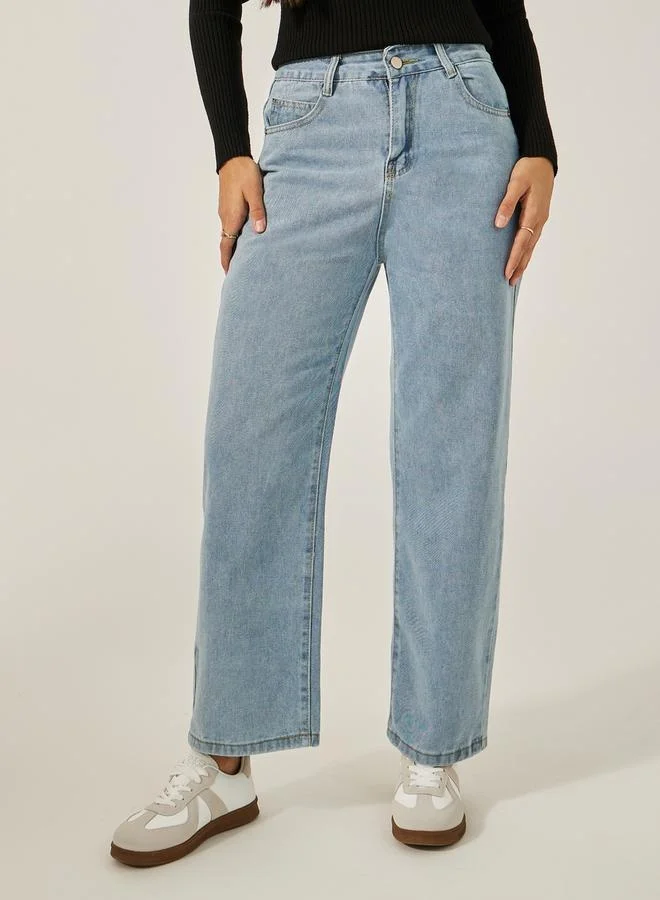 Styli High Rise Straight Fit Faded Jeans