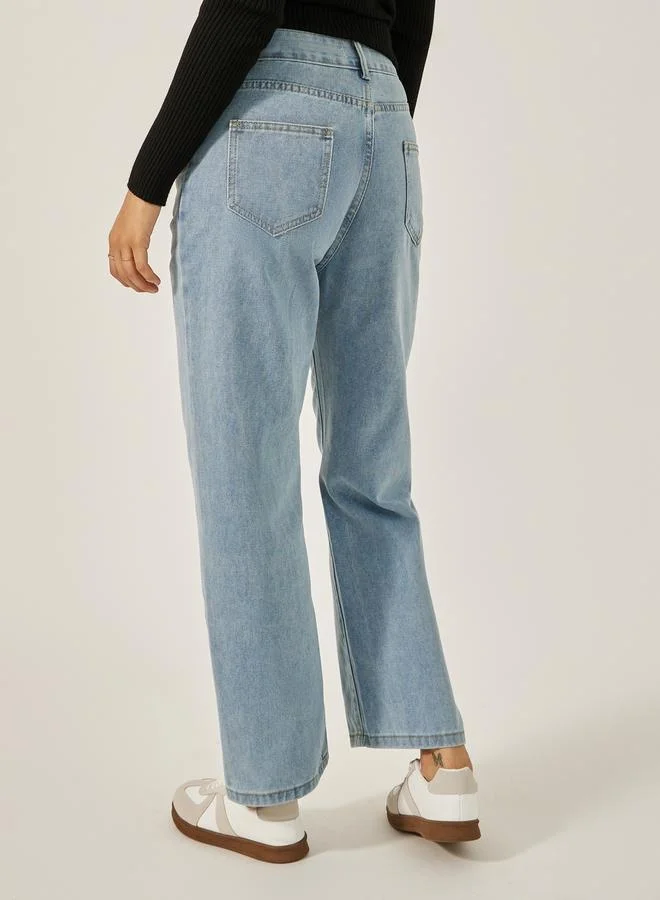 Styli High Rise Straight Fit Faded Jeans