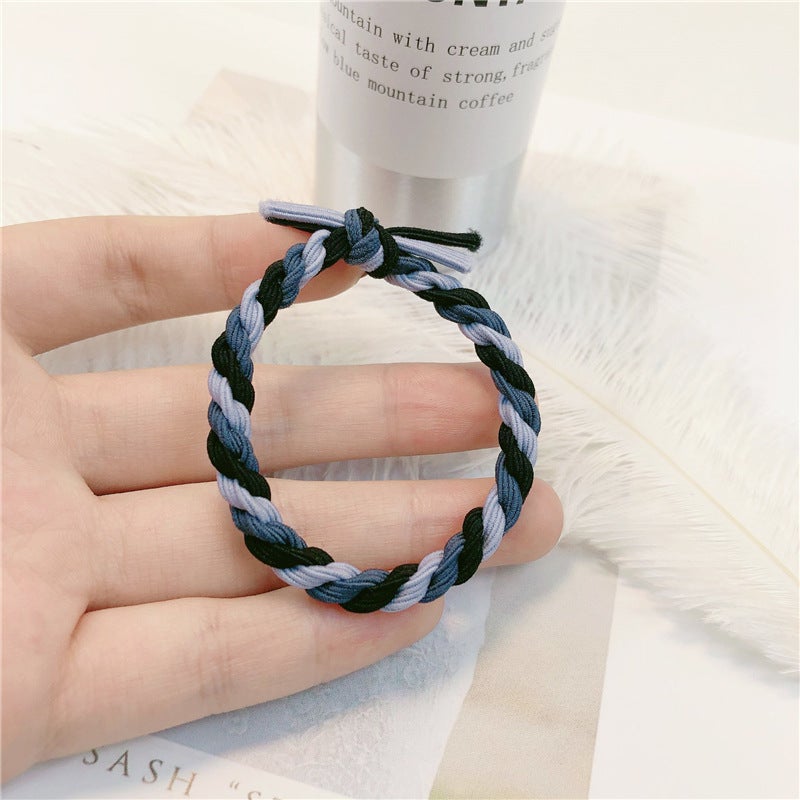 Loquat Korean Style Colorful Braided Hair Ties Sweet Elastic Accessories 1765 black + navy blue
