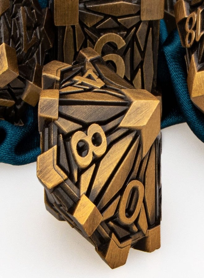 ARUOHHA DND Metal Dice Set Crystal Shards Dice with Gift Box, 7PCS Antique Gold Polyhedral Dice RPG Role Playing Game Handmade 6 Sided D and D Dice Set D20 D12 D10 D8 D6 D4 - Image 4