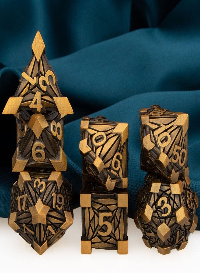 ARUOHHA DND Metal Dice Set Crystal Shards Dice with Gift Box, 7PCS Antique Gold Polyhedral Dice RPG Role Playing Game Handmade 6 Sided D and D Dice Set D20 D12 D10 D8 D6 D4 - Image 5