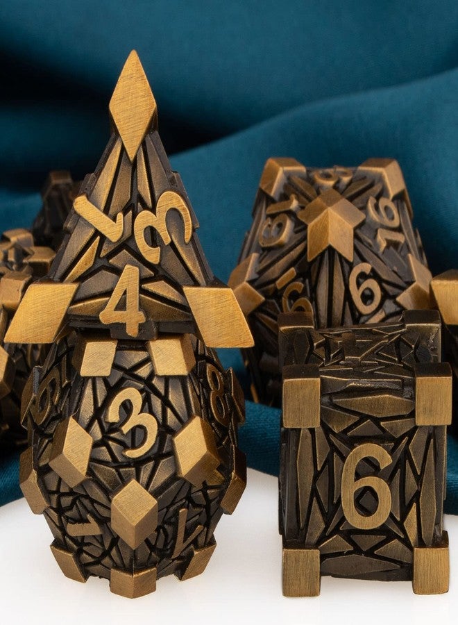 ARUOHHA DND Metal Dice Set Crystal Shards Dice with Gift Box, 7PCS Antique Gold Polyhedral Dice RPG Role Playing Game Handmade 6 Sided D and D Dice Set D20 D12 D10 D8 D6 D4 - Image 2