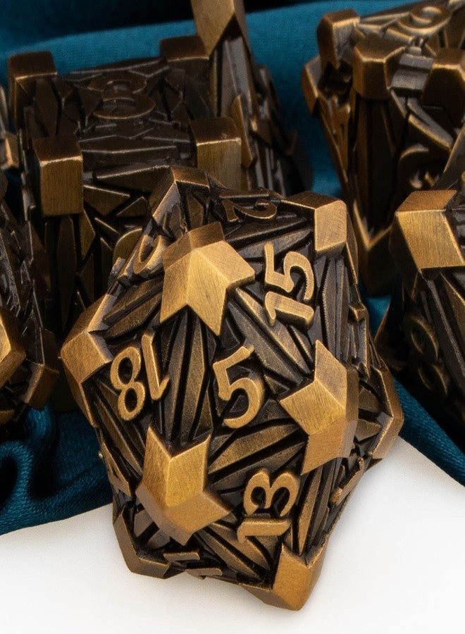 ARUOHHA DND Metal Dice Set Crystal Shards Dice with Gift Box, 7PCS Antique Gold Polyhedral Dice RPG Role Playing Game Handmade 6 Sided D and D Dice Set D20 D12 D10 D8 D6 D4 - Image 3