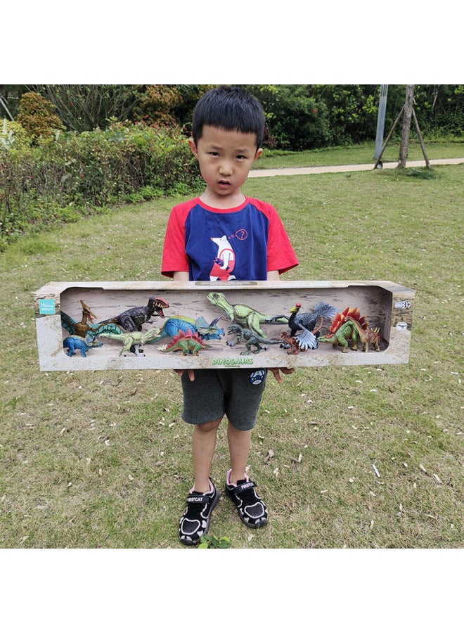 Soft Large Joint Movable Dinosaur Model Toy Tyrannosaurus Rex Ice Ridge Dragon Children's Dinosaur World Gift Box-Color:Colorful Three Big Three Small Tails Feather Dragon Beef Dragon Tyrannosaurus