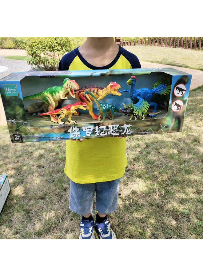 Soft Large Joint Movable Dinosaur Model Toy Tyrannosaurus Rex Ice Ridge Dragon Children's Dinosaur World Gift Box-Color:Colorful Three Big Three Small Tails Feather Dragon Beef Dragon Tyrannosaurus
