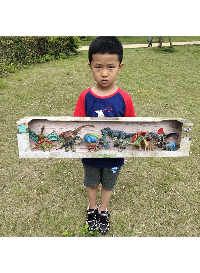 Soft Large Joint Movable Dinosaur Model Toy Tyrannosaurus Rex Ice Ridge Dragon Children's Dinosaur World Gift Box-Color:Colorful Three Big Three Small Tails Feather Dragon Beef Dragon Tyrannosaurus