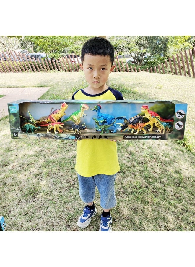 Soft Large Joint Movable Dinosaur Model Toy Tyrannosaurus Rex Ice Ridge Dragon Children's Dinosaur World Gift Box-Color:Colorful Three Big Three Small Tails Feather Dragon Beef Dragon Tyrannosaurus