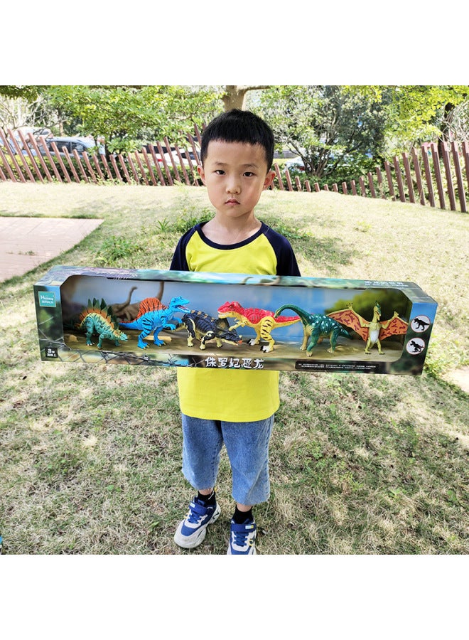 Soft Large Joint Movable Dinosaur Model Toy Tyrannosaurus Rex Ice Ridge Dragon Children's Dinosaur World Gift Box-Color:Colorful Three Big Three Small Tails Feather Dragon Beef Dragon Tyrannosaurus