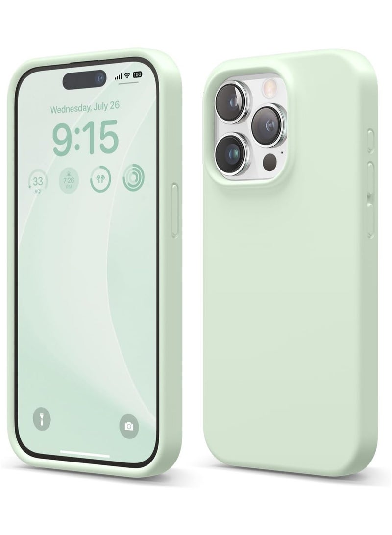 elago Liquid Silicone for iPhone 15 PRO case cover Full Body Protection, Shockproof, Slim, Anti-Scratch Soft Microfiber Lining - Soft Mint - Image 1