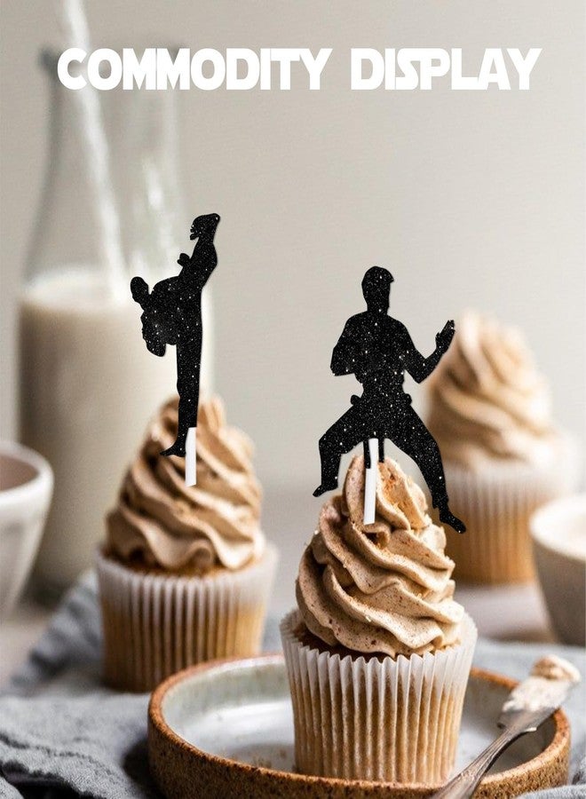 LETLIMIT 18pcs Black Glitter Silhouette Dessert Cupcake Topper Taekwondo Fitness Sports Theme Decor Supplies Men Boys Happy Birthday Anniversary Party Decorations - Image 5