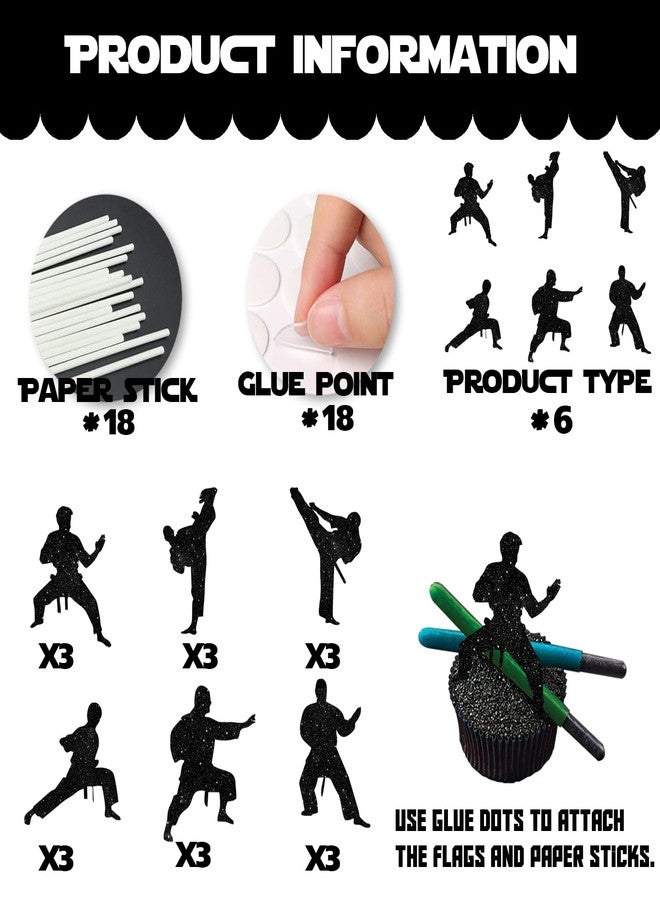 LETLIMIT 18pcs Black Glitter Silhouette Dessert Cupcake Topper Taekwondo Fitness Sports Theme Decor Supplies Men Boys Happy Birthday Anniversary Party Decorations - Image 4