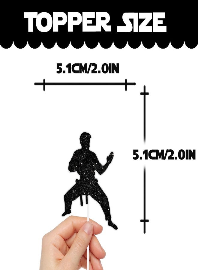 LETLIMIT 18pcs Black Glitter Silhouette Dessert Cupcake Topper Taekwondo Fitness Sports Theme Decor Supplies Men Boys Happy Birthday Anniversary Party Decorations - Image 2