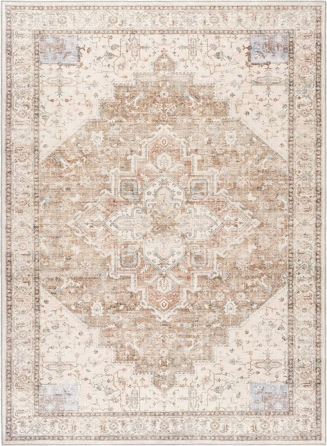 BILEEHOME Small Area Rug 2x3, Non Slip Neutral Farmhouse Persian Washable Entryway Rug Indoor, Tan Beige and Light Brown Rust Pattern - Image 5