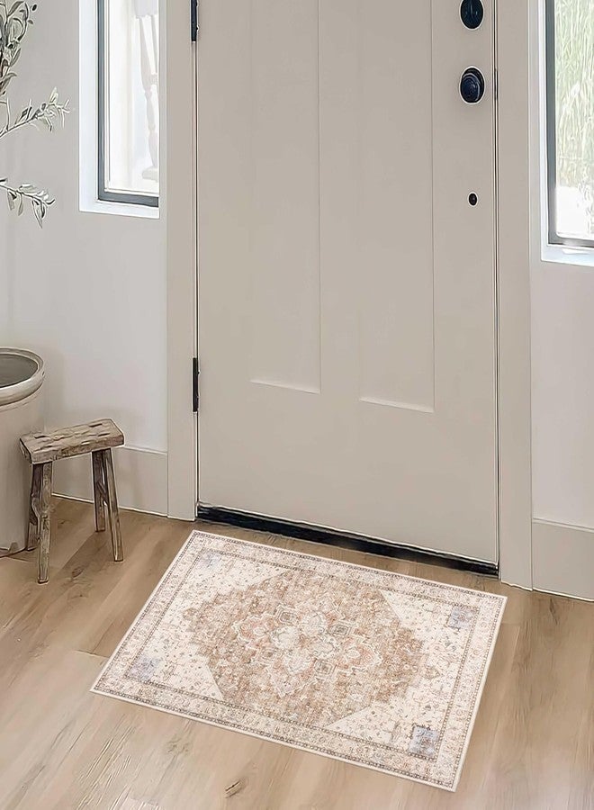 BILEEHOME Small Area Rug 2x3, Non Slip Neutral Farmhouse Persian Washable Entryway Rug Indoor, Tan Beige and Light Brown Rust Pattern - Image 3