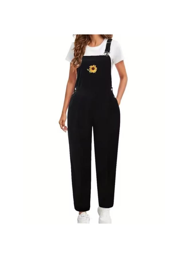 Spring Women's Casual Jumpsuit Embroidered Sunflower Corduroy Suspender Pants One-piece Delivery 
