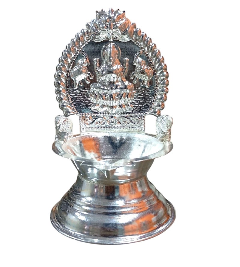 Sigaram 5.5 Inch German Silver Kamakshi Diya/Gaja Lakshmi Diya for Home & Temple Pooja Decore K4658 - Image 1