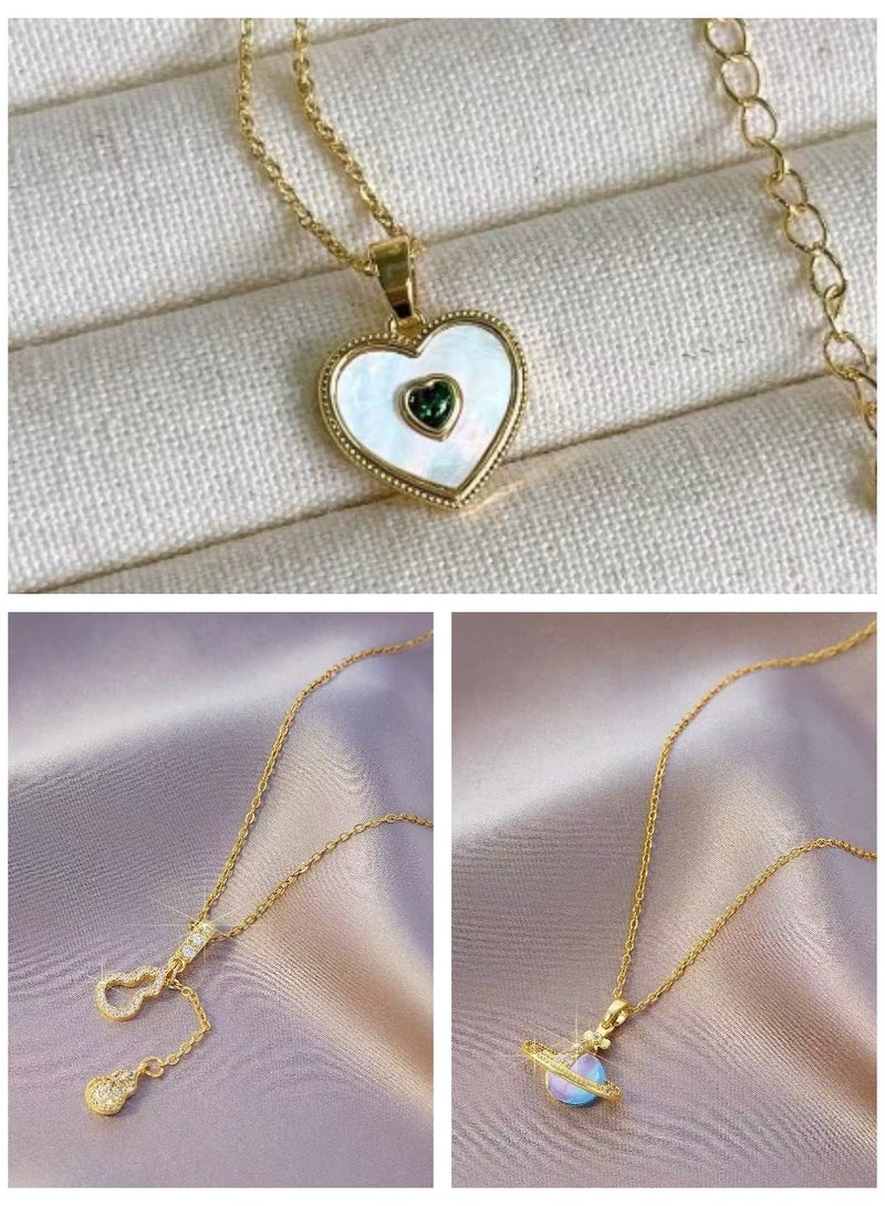 sheBloom SHEBLOOM 3-piece necklace set,a planet pendant necklace, a Plant pendant necklace and a heart-drop style necklace （Gift box giveaway） - Image 1