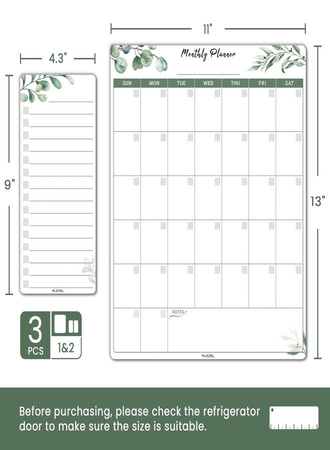 ALEZEL Dry Erase Calendar for Refrigerator, Greenery Magnetic Fridge Calendar Whiteboard - Set of Vertical Monthly Dry Erase Calendar for Fridge & 2 List Board, 4 Markers + Eraser - Image 3