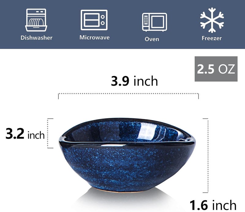 vicrays أطباق صلصة غمس سيراميك فيكرايس - أكواب تشاركوتيري صغيرة لتحضير الطعام - أطباق زيت صغيرة - أطباق تاباس ميني للسوشي والصلصات والواسابي - مجموعة من 6 أطباق زرقاء - Image 2