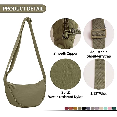 EVGLOW 2 Pcs Nylon Crescent Crossbody Bag for Women Purses Trendy Men,Small Travel Sling Bag Hobo,Lightweight Fanny Pack with Zipper Adjustable Strap,Round Shoulder Pouch Bag for Everyday Use(Black+Green) - Image 3