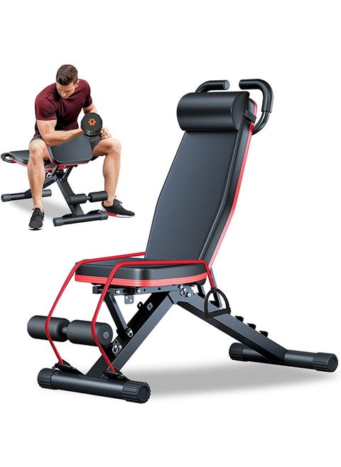 Gym Bench, Weight Bench Adjustable With Drawstring, Multifunctional Foldable Fitness Bench for Full Body Exercise, Bench Press Bar Load-bearing 1100lbs