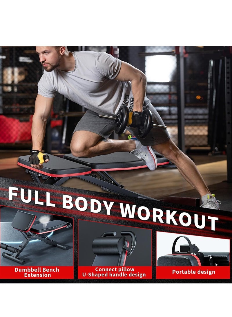 Gym Bench, Weight Bench Adjustable With Drawstring, Multifunctional Foldable Fitness Bench for Full Body Exercise, Bench Press Bar Load-bearing 1100lbs