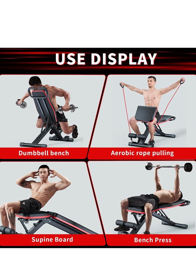 Gym Bench, Weight Bench Adjustable With Drawstring, Multifunctional Foldable Fitness Bench for Full Body Exercise, Bench Press Bar Load-bearing 1100lbs