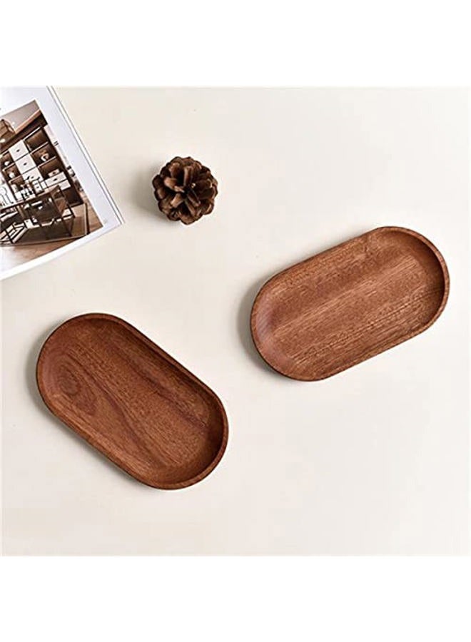 BWRMHME Mini Serving Tray for Jewellery Key Coin Set of 2, Oval Ebony Wood Natural Dessert Cup Tray, Small Wooden Cheese Plate, Tableware Decorative Tray (2) - Image 2