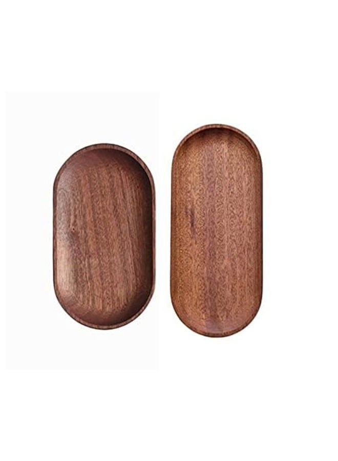 BWRMHME Mini Serving Tray for Jewellery Key Coin Set of 2, Oval Ebony Wood Natural Dessert Cup Tray, Small Wooden Cheese Plate, Tableware Decorative Tray (2) - Image 1