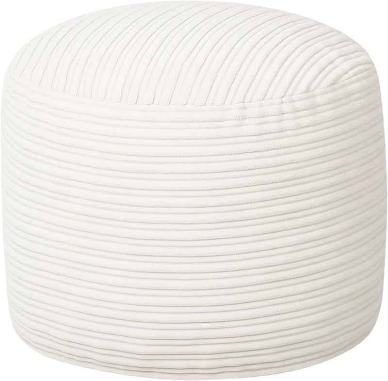 MeMoreCool Stuffed Round Pouf Ottoman Foot Rest, Soft Plush Floor Pouf Foot Stool, Corduray Footstool Footrest, Small Round Ottoman for Living Room Couch Sofa Chair, 20x15 Inch Beige - Image 1