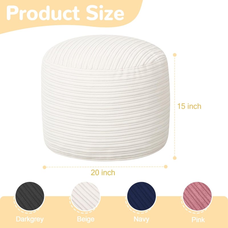 MeMoreCool Stuffed Round Pouf Ottoman Foot Rest, Soft Plush Floor Pouf Foot Stool, Corduray Footstool Footrest, Small Round Ottoman for Living Room Couch Sofa Chair, 20x15 Inch Beige - Image 3
